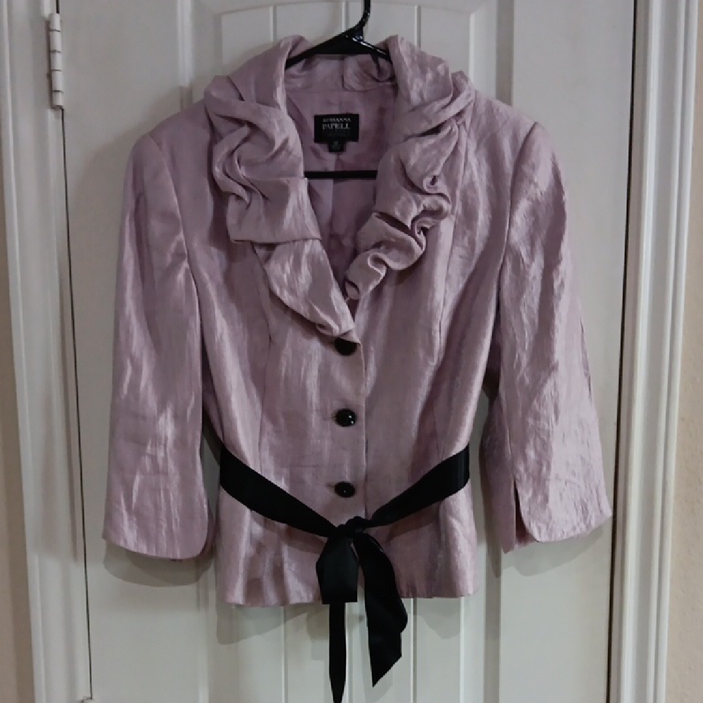 Adrianna Papell Lavender Ruffled Blazer with Black Tie